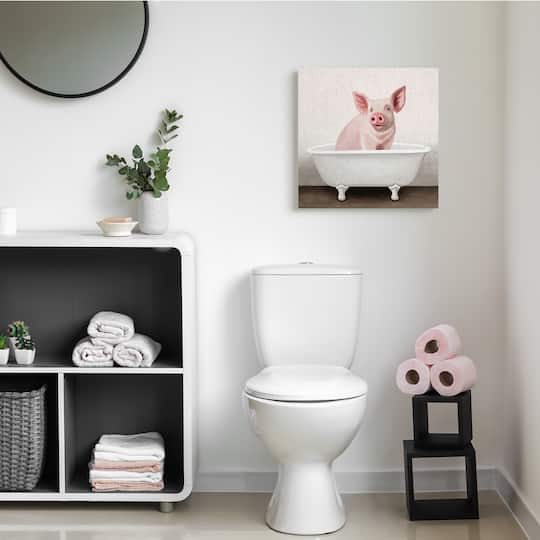 Stupell Industries Pink Farm Pig in Country Bath Tub Canvas Wall Art